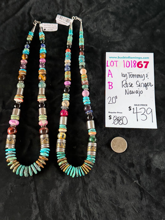 LOT 67 A 10/18 20" Multi Stone Necklace by Tommy and Rose Singer, Navajo