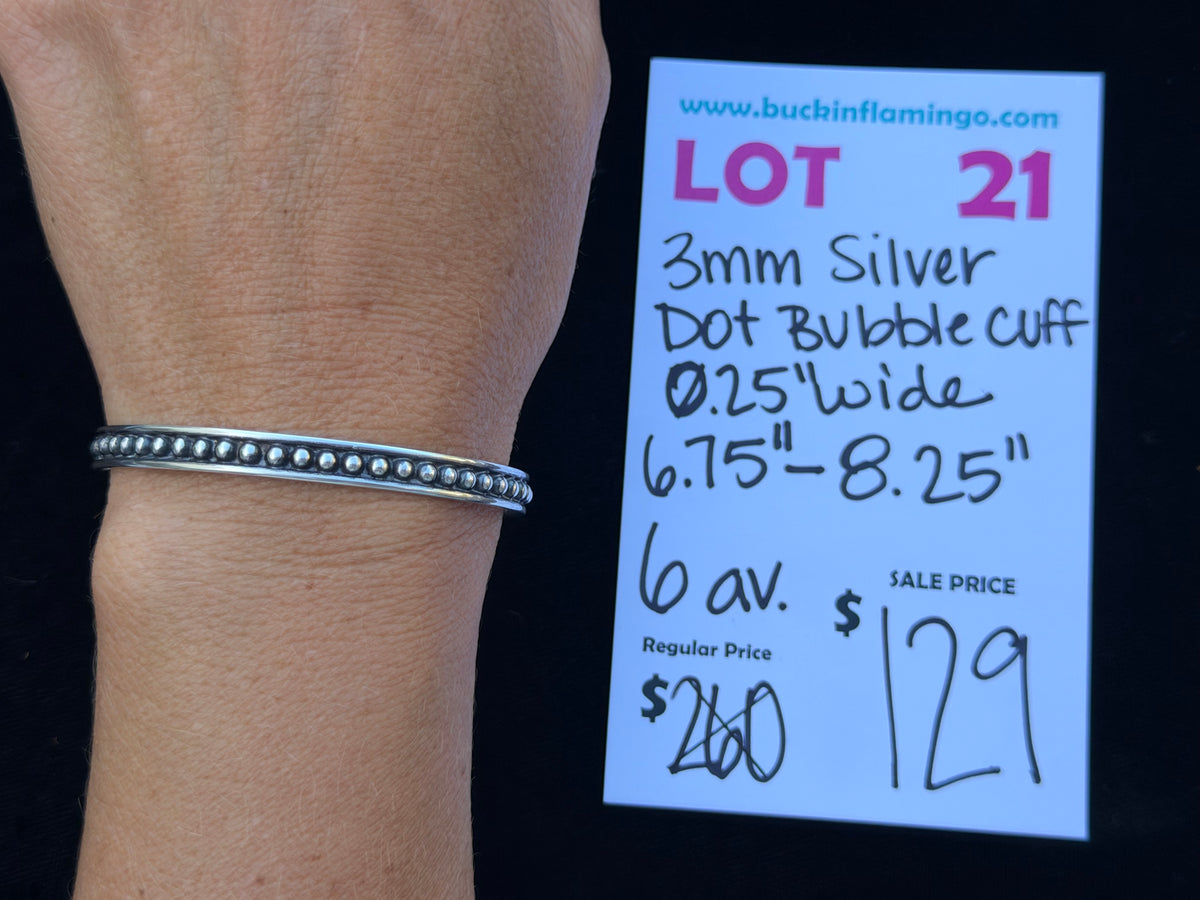 LOT 21 10/25 3mm Silver Dot Bubble Cuff .25” Wide 6.75”-8.25”