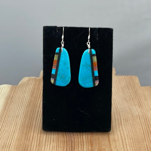 Blue/Green Turquoise Slab Inlay Hook Earrings