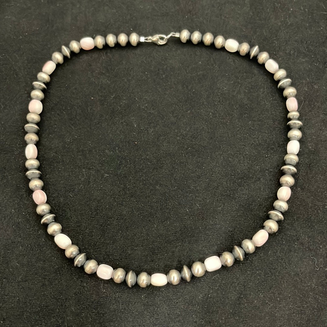 Navajo Pearl and Pink Conch Shell Bead 18" Necklace