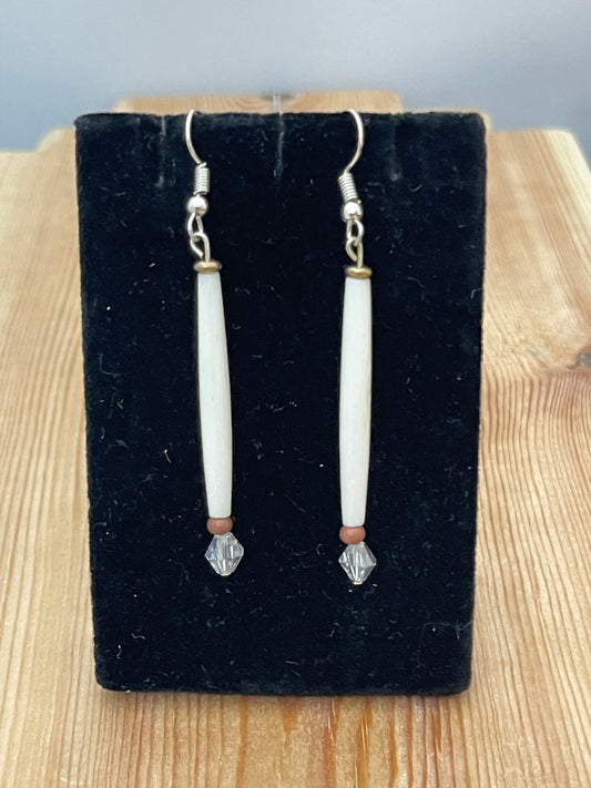 Bone with Clear Beads on Hook Earrings