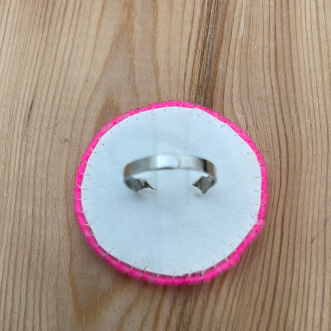 Adjustable up to 10.0 Bright Pink Seed Bead Ring