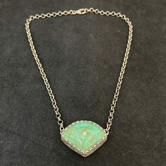 Fan Shape Emerald Valley Turquoise 20” Necklace