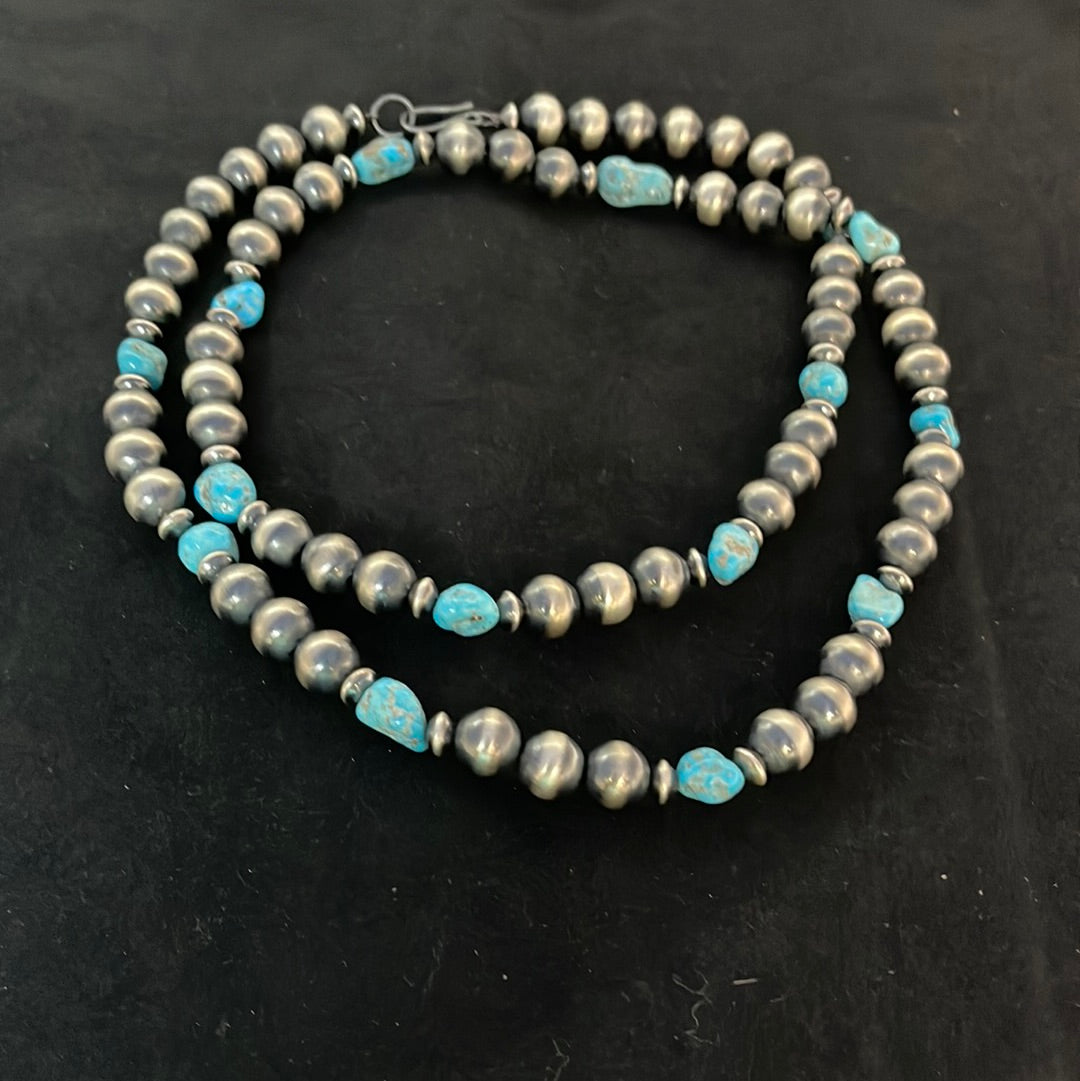 12mm Navajo Pearls & Turquoise 40” Necklace