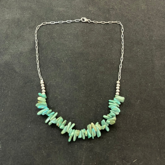 Natural Turquoise Chunks Paper Clip 17" Necklace