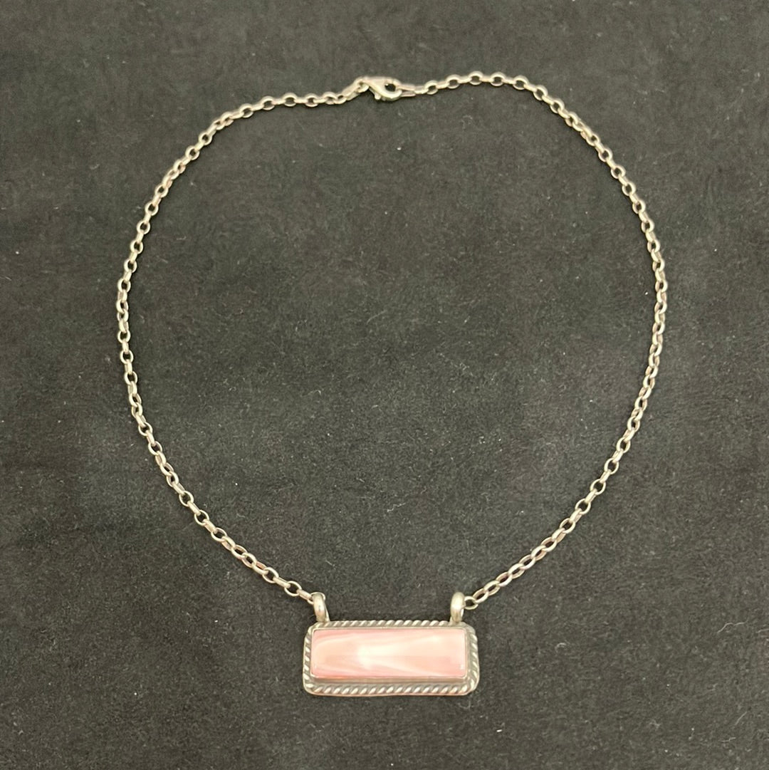 Pink Conch Shell Bar 16” Necklace