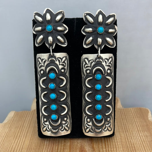 Turquoise Concho Post Dangle Earrings