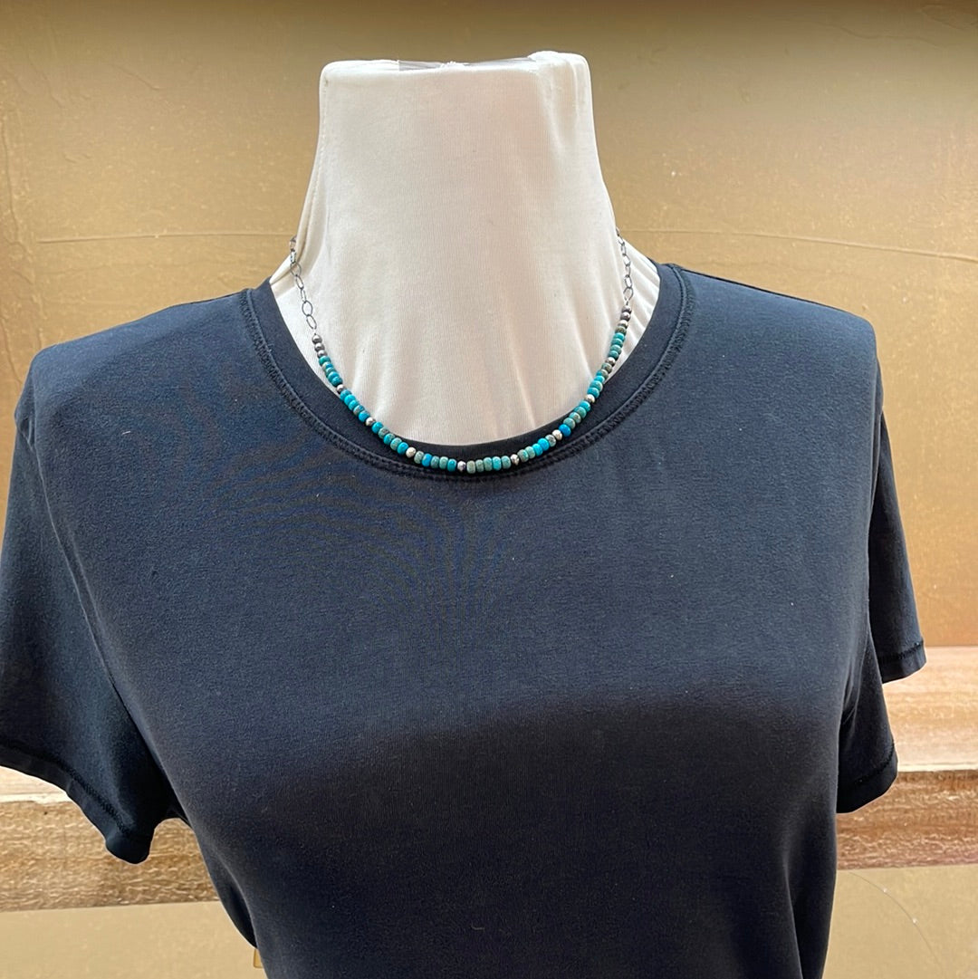 18" Necklace with 4mm Navajo Pearls & 4.5mm Turquoise