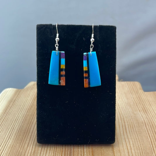 Blue Turquoise Slab Inlay Hook Earrings