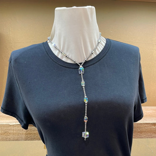 18” Crystals & 3mm Navajo Pearls Lariat Necklace