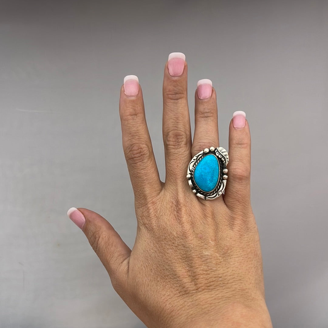 7.5 - Turquoise Ring with Balls & Leaf