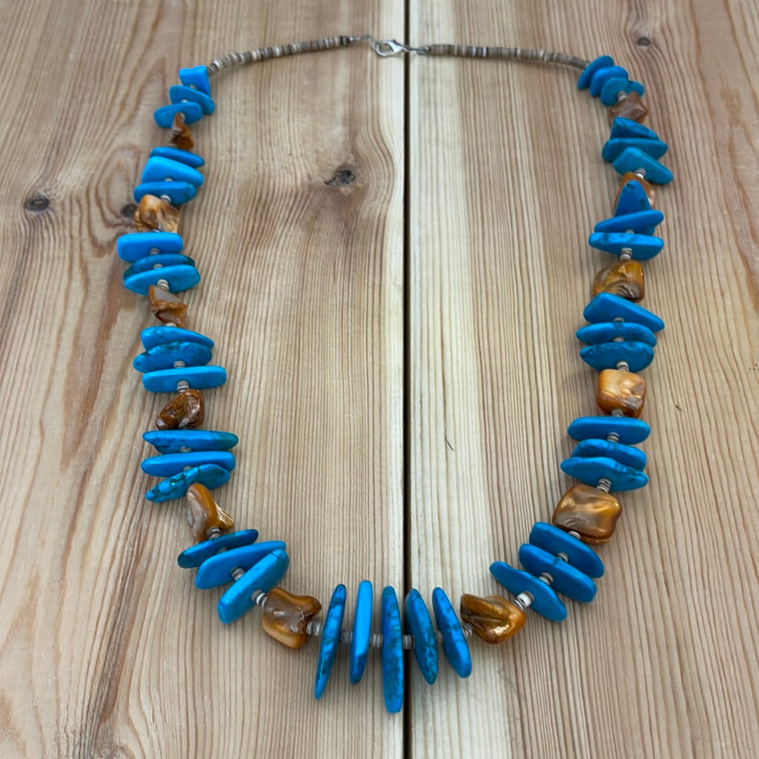 Turquoise & Orange Shell 24" Necklace