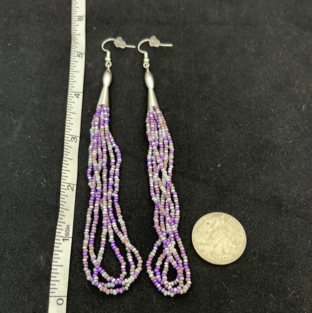 Seed Bead with Silver Bead Earrings