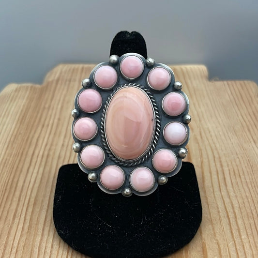 Pink Conch Shells Cluster Adjustable Ring