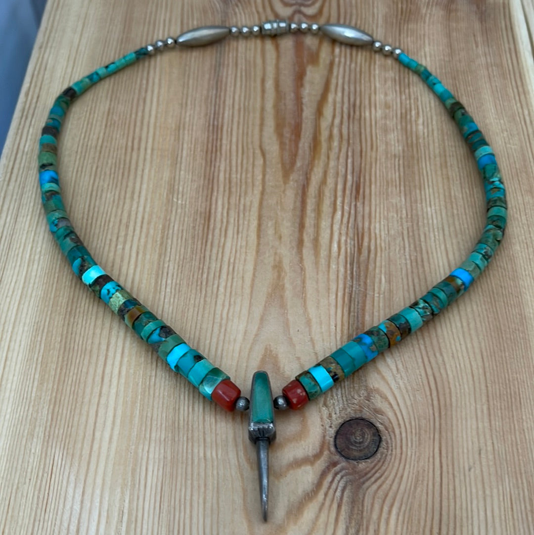 17” Royston Turquoise & Heishi Bead Necklace