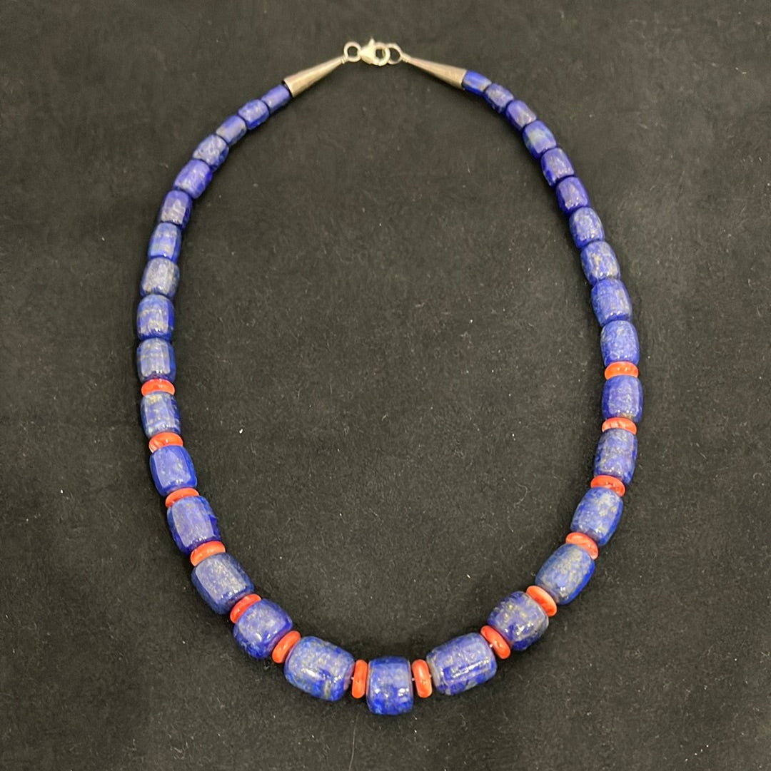 19” Lapis & Red Spiny Oyster Necklace