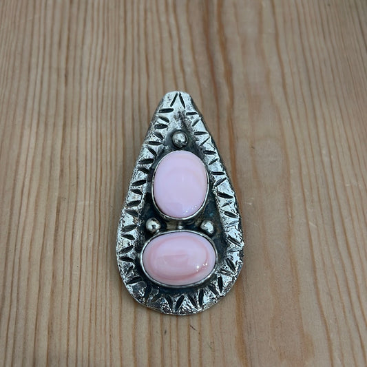 Pink Conch Shell Shepherds Hook Pendant by Jude Candeleria, Zuni