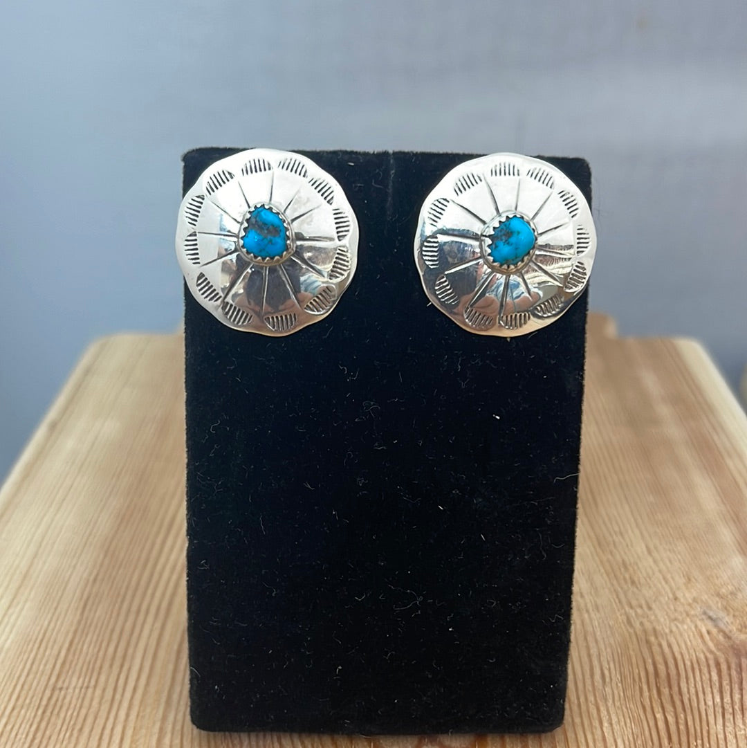 Turquoise on Concho Earrings