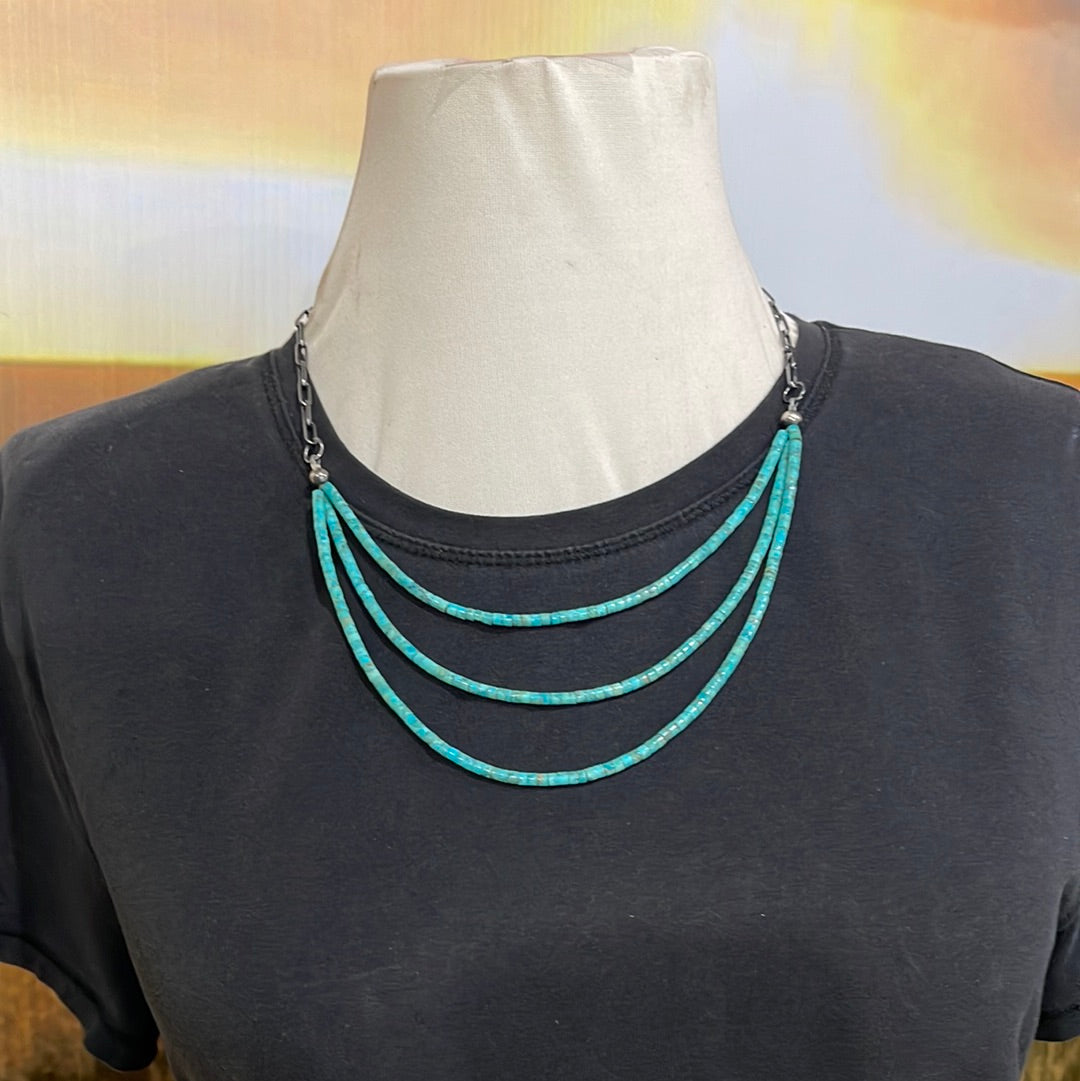 3 Strand Heishi Turquoise with Paperclip Chain - 22" Necklace