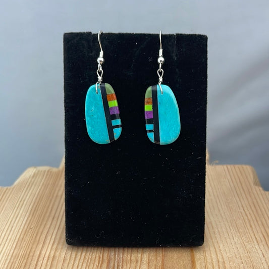 Blue/Green Turquoise Slab Inlay Hook Earrings