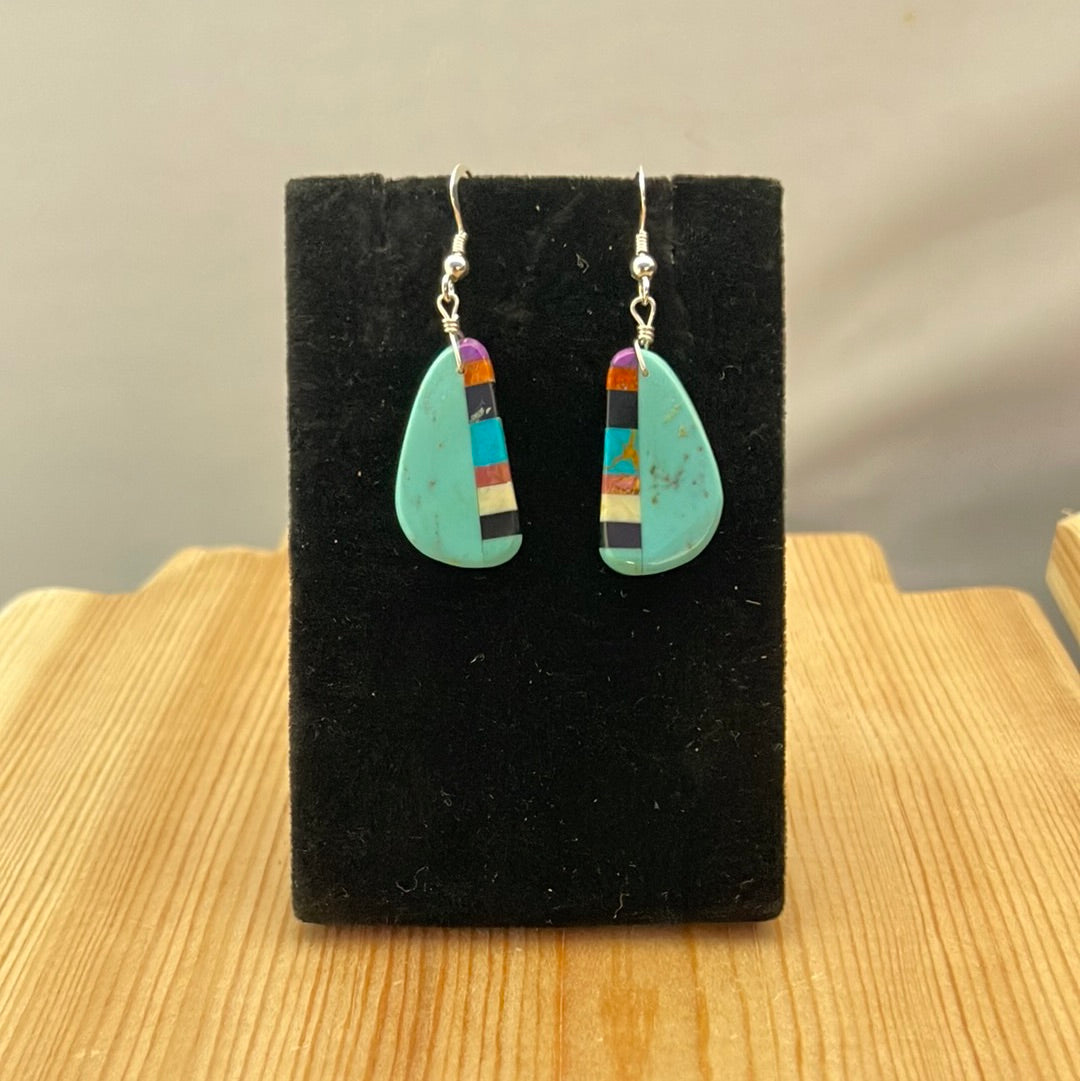 Green / Blue Turquoise Slab Inlay Hook Earrings