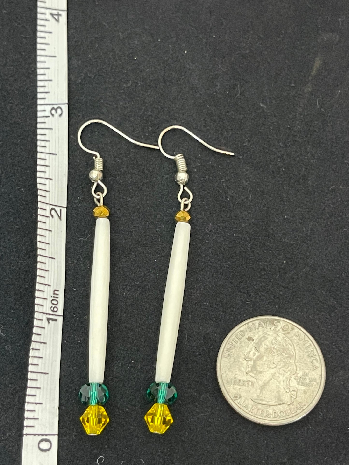 Bone with Green Beads on Hook Earrings