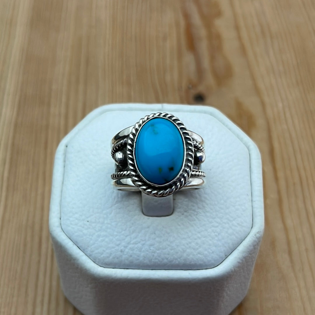 Turquoise with Silver Rope and Balls Ring