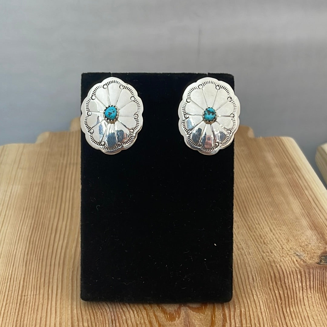 Turquoise on Concho Post Earrings