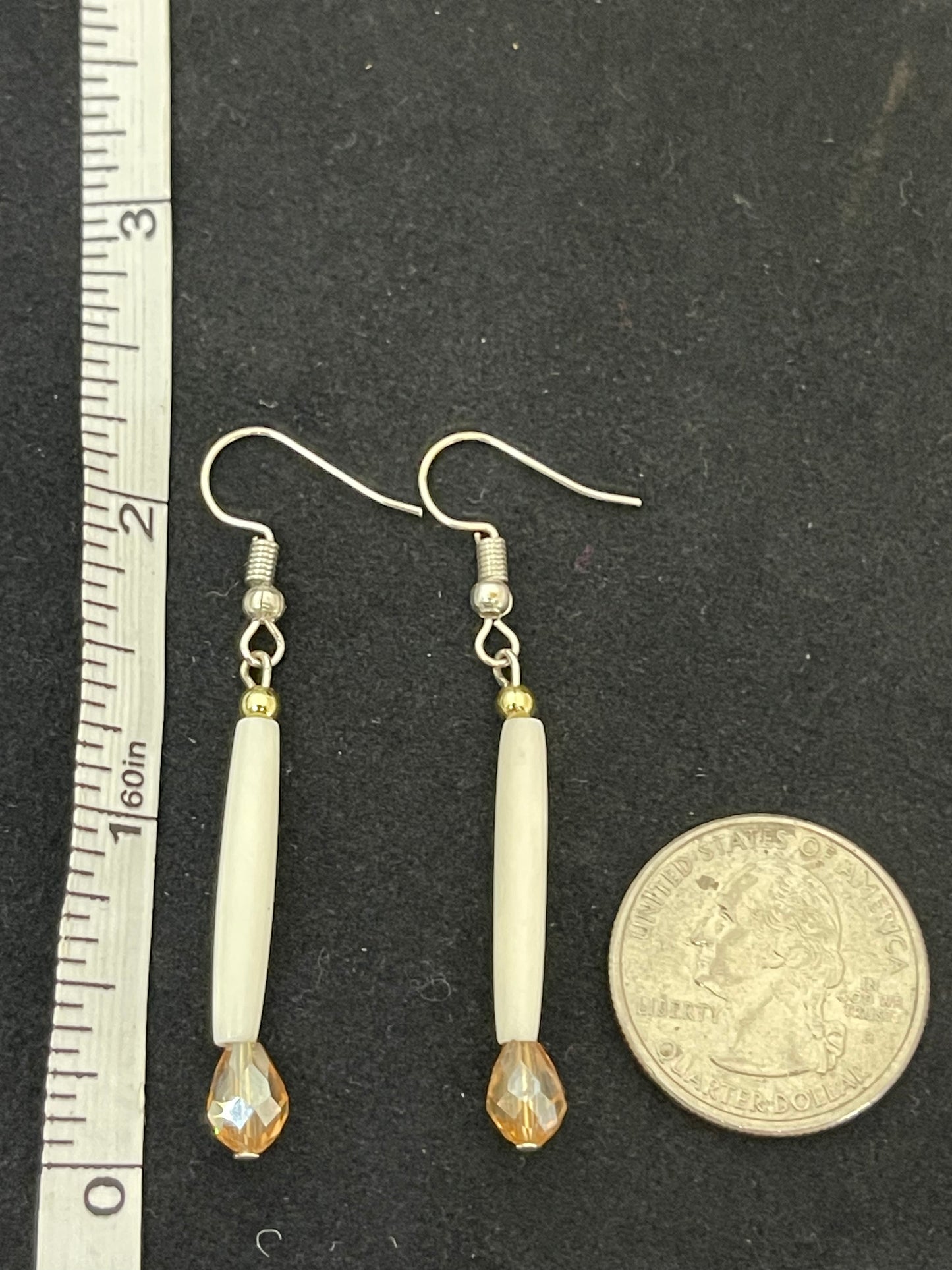 Bone with Champagne Beads on Hook Earrings