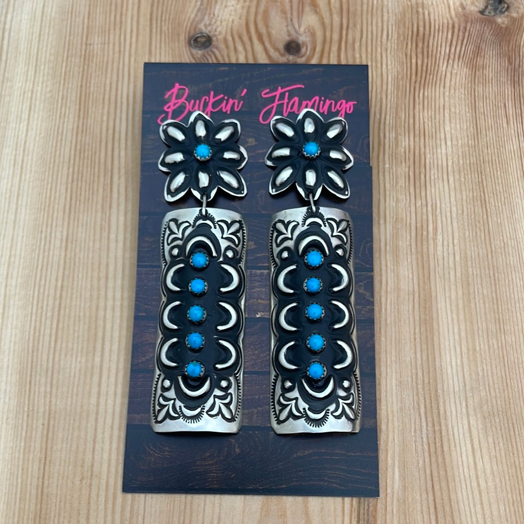 Turquoise Concho Post Dangle Earrings