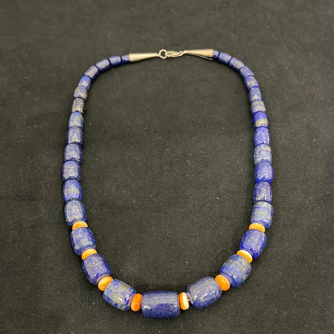 Lapis & Orange Spiny Oyster 20" Necklace