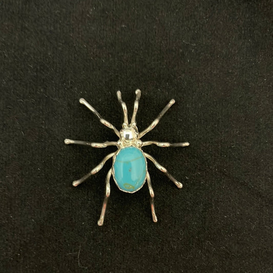 Spider with Turquoise Pin / Brooch by Elaine Spencer, Navajo