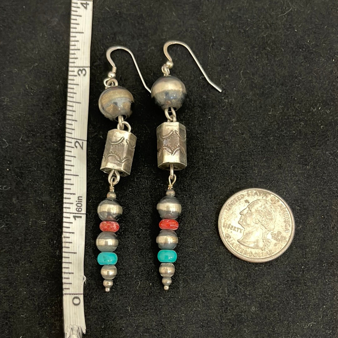 Navajo Pearls & Barrel Bead Hook Earrings
