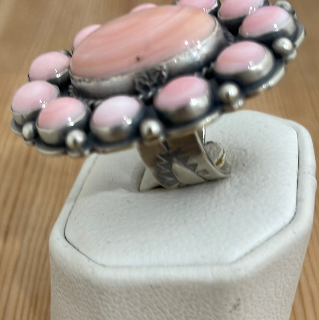 Pink Conch Shells Cluster Adjustable Ring