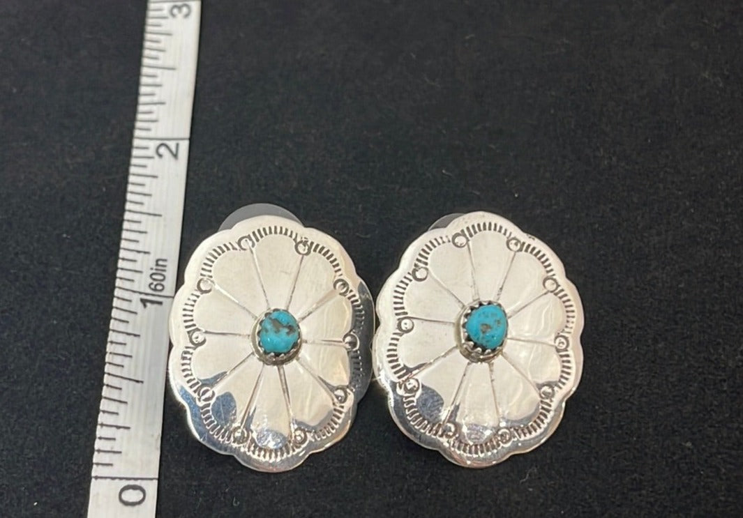 Turquoise on Concho Post Earrings