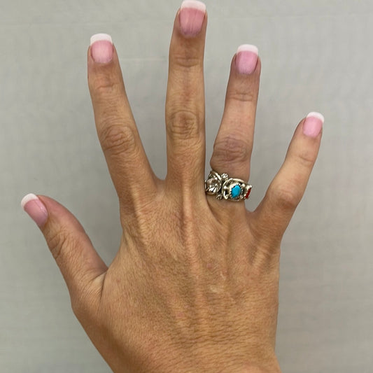 Turquoise & Coral Ring
