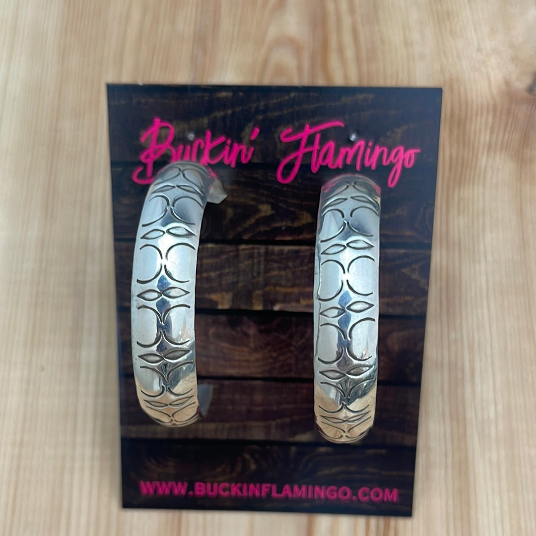 Stamped 2” Silver Hoop Earrings