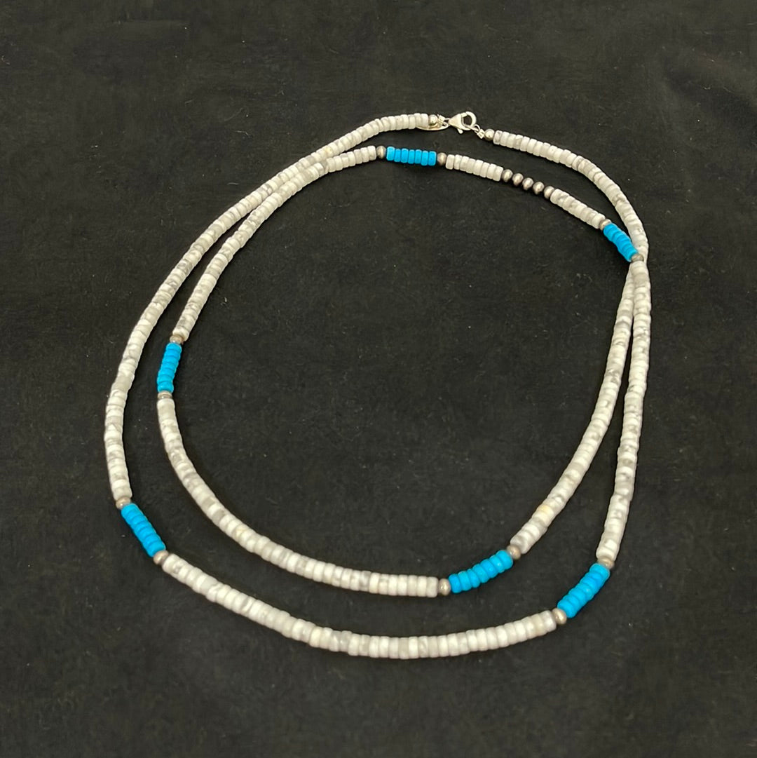 Howlite & Turquoise Heishi Cut 40” Necklace