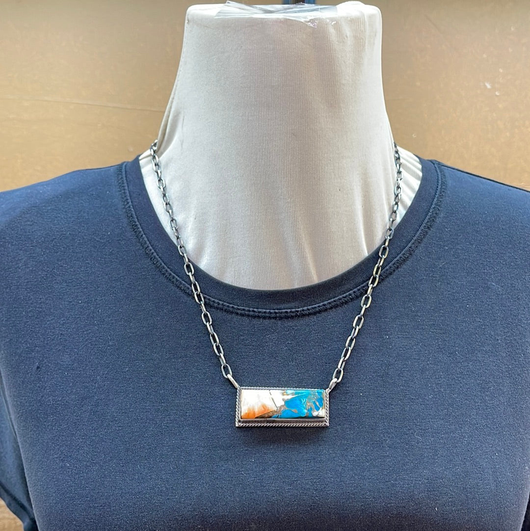 19” Spiny Turquoise Bar Necklace