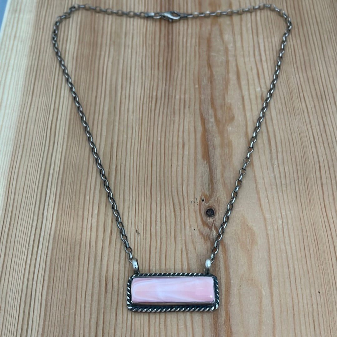 Pink Conch Shell Bar 16” Necklace