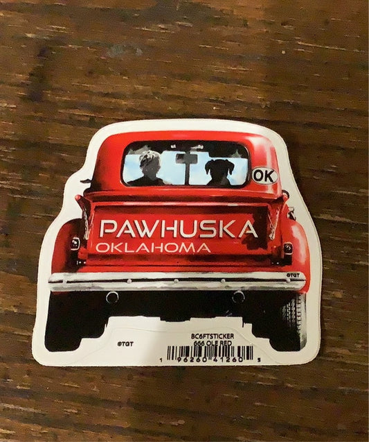 Red Truck Back with Dog - sticker