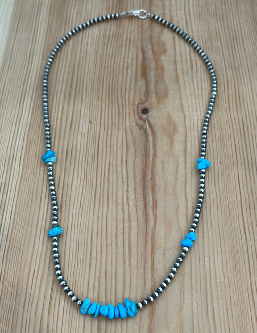 3mm Navajo Pearl with Sleeping Beauty Turquoise 17" Necklace