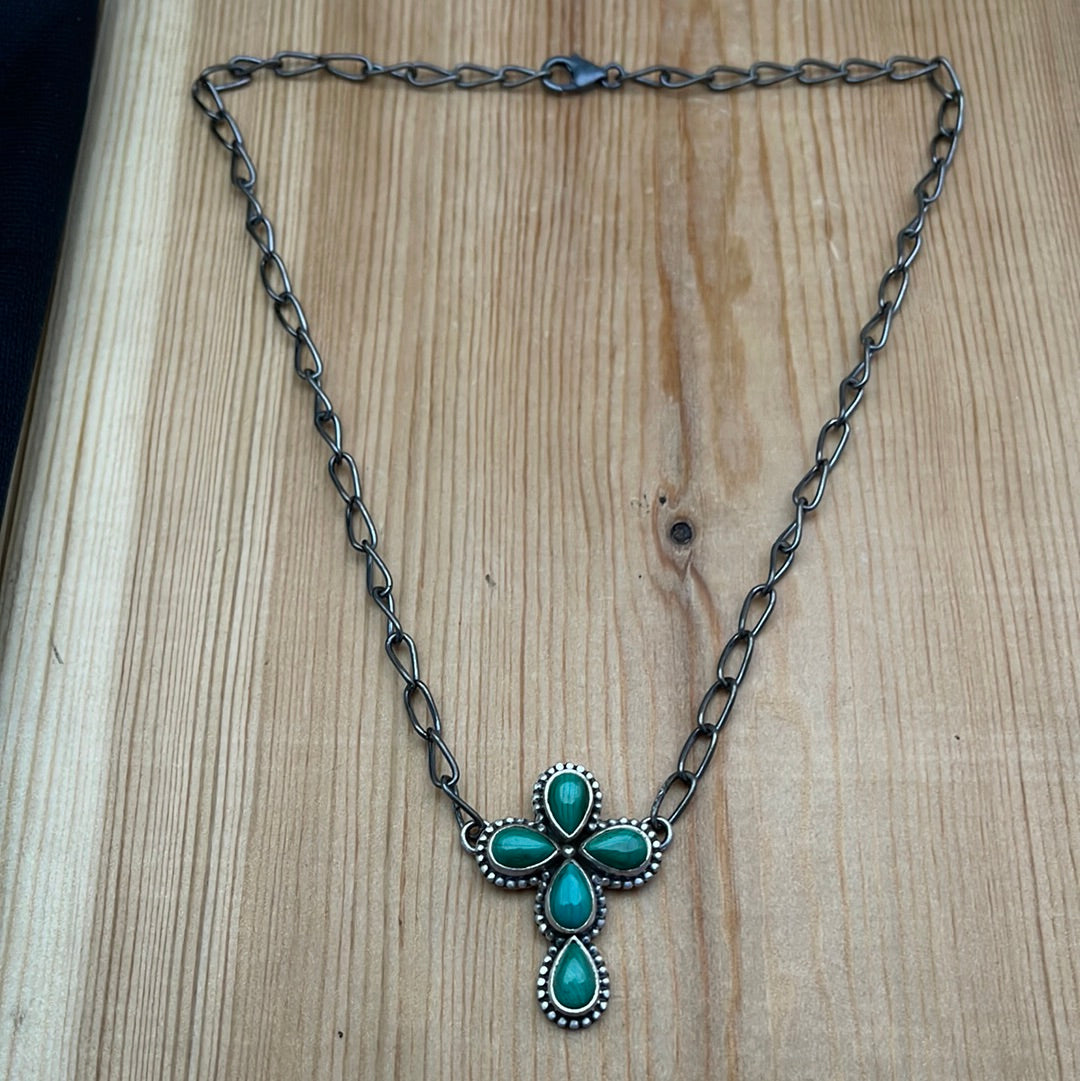 16” Kingman Turquoise Cross Necklace