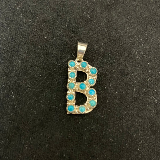 "B" Turquoise Pendant by Scott Skeets, Navajo