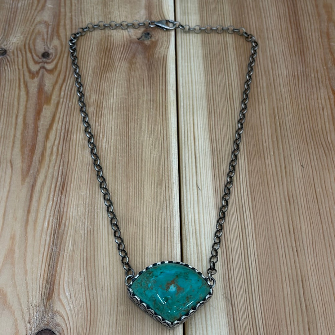 Fan Shape Emerald Valley Turquoise 20” Necklace