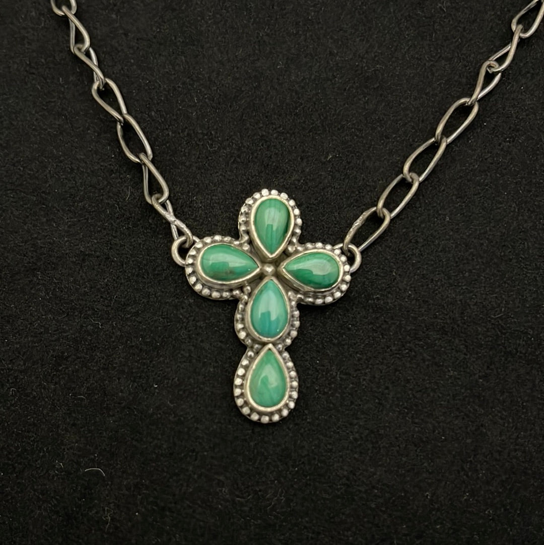 16” Kingman Turquoise Cross Necklace