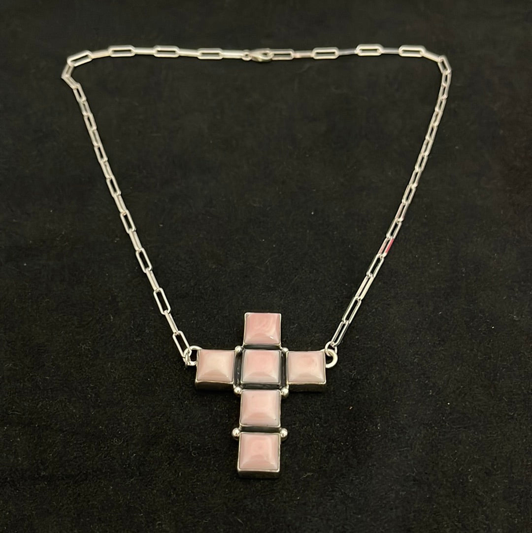 Pink Conch Shell Cross 18” Necklace
