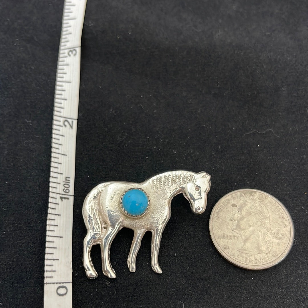 Silver Horse with Turquoise Cabochon Pin