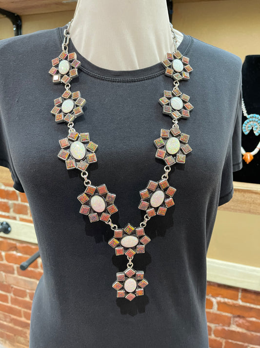 Amber and Opal Cluster Lariat Necklace