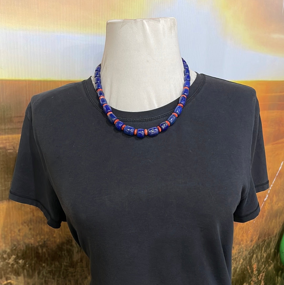 Lapis & Red Spiny Oyster 19" Necklace